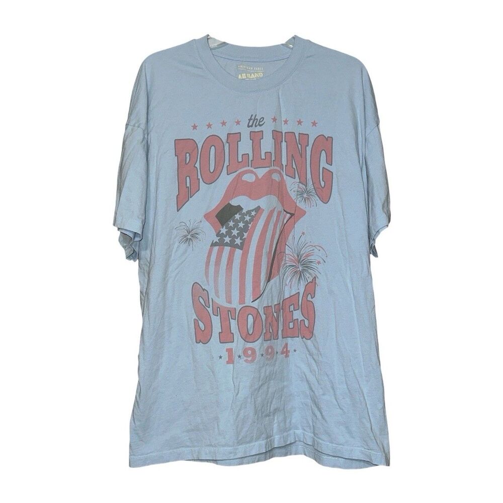 AE Rolling Stones 1994 Tongue Flag Band Tee L/XL Light Blue Vintage AEO T Shirt